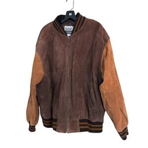 Basic Editions Varsity Jacket Vintage XL 90s Bomber Leather Suede Brown Zip up